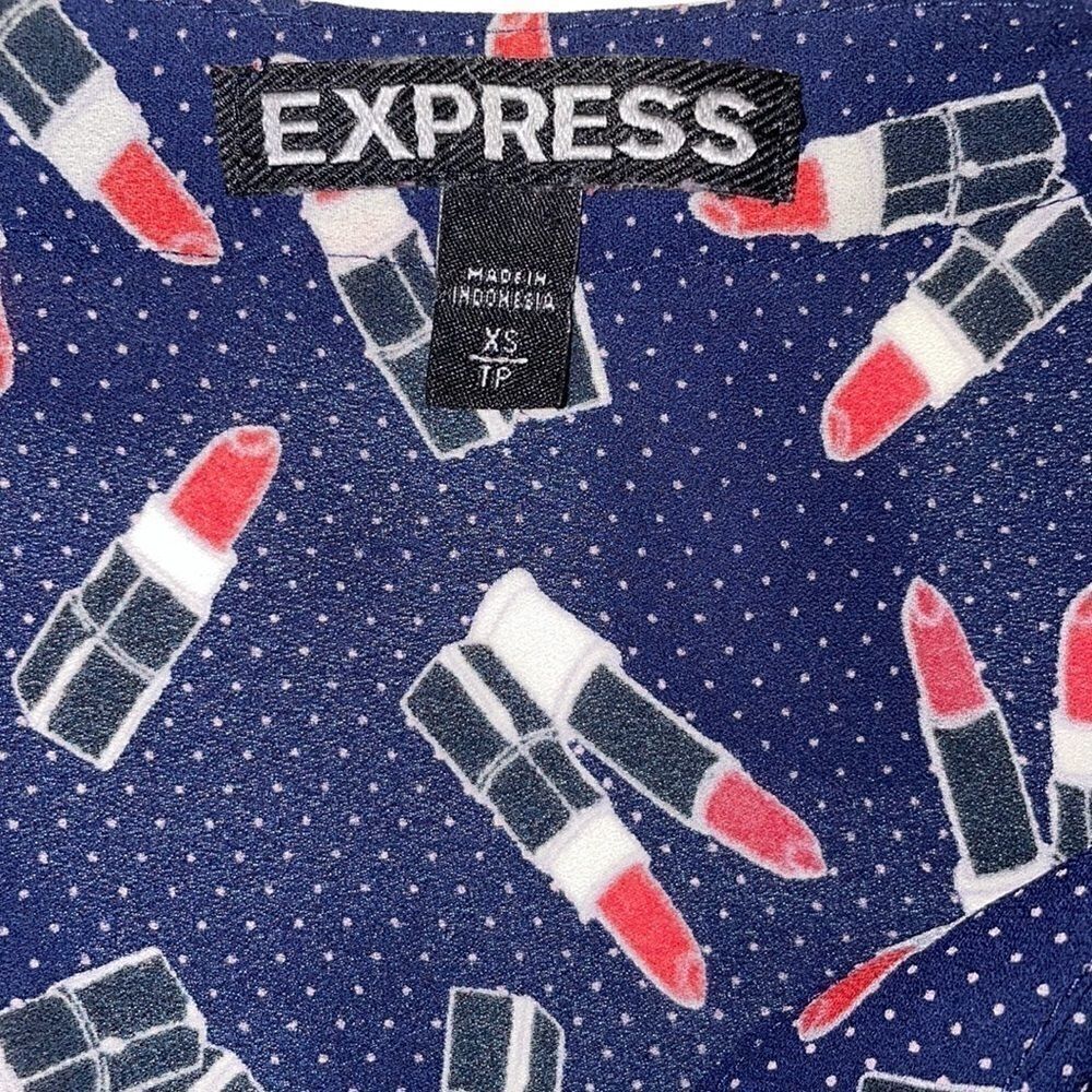 Express Navy Lipstick Design Zip Up Blouse… - Picture 4 of 5